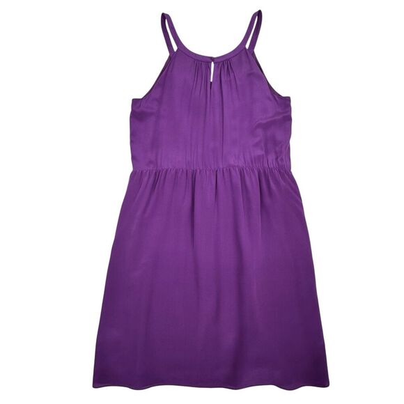 Suzie Chin For Maggy Boutique Women Silk Dress Sz 14 Purple Ruffle Racerback - Picture 2 of 15